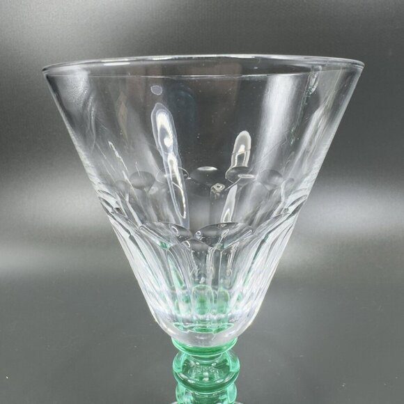 Seneca Theodule Clear Top Green Uranium Stem Optic Cut Top Goblet Cups Set 2 VTG - Picture 14 of 16